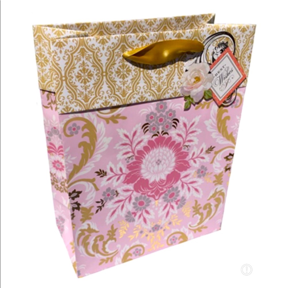 Anna Griffin Pink Floral Stencil Gift Bag w/Shaped Gift Tag (GB409)